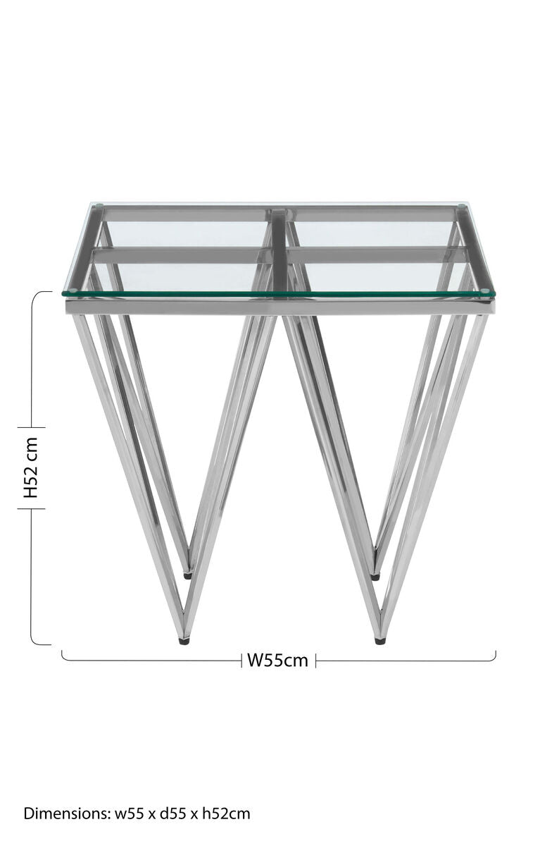 Allure Clear Glass Square Side Table with Silver Finish Spike Base