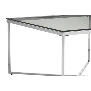 Silver Cross Base Coffee Table with Clear Tempered Glass Top, Allure