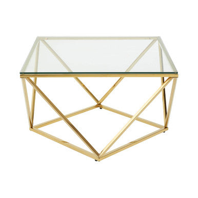 Gold Stainless Steel Twist Base Coffee Table with Tempered Glass Top | Allure