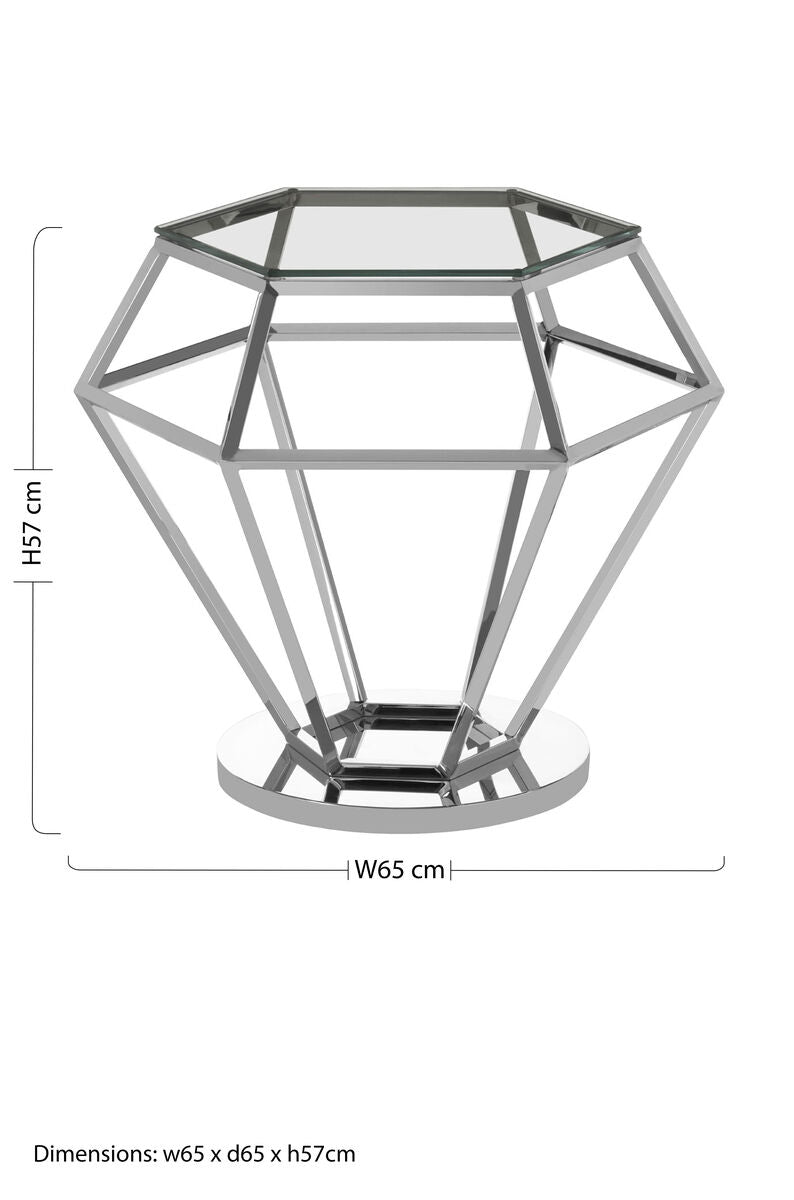 Allure Clear Glass Side Table with Silver Finish Diamond Base