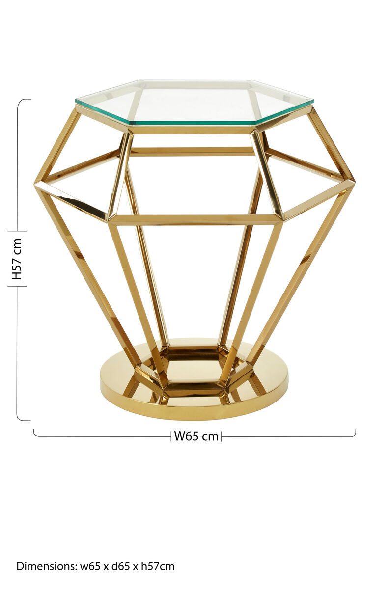 Allure Clear Glass Side Table with Gold Finish Diamond Base