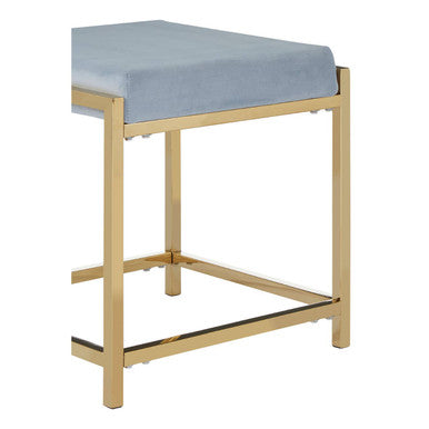 Allure Powder Blue Velvet Square Stool with Gold Finish Base