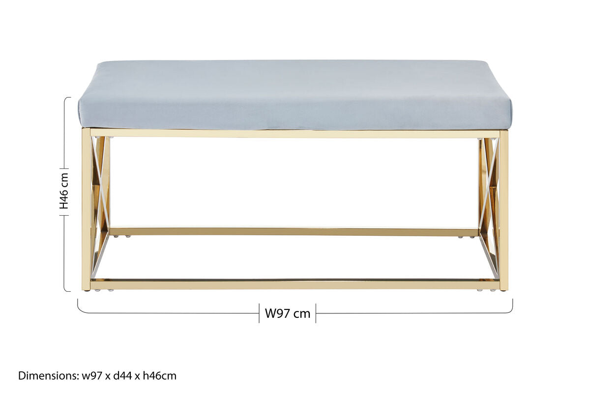 Allure Powder Blue Velvet Bench with Gold Finish Base
