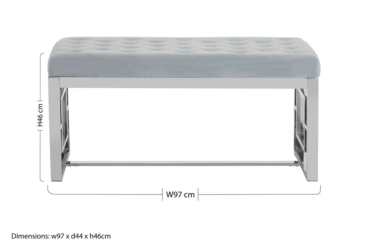 Allure Powder Blue Velvet Bench with Silver Finish Base