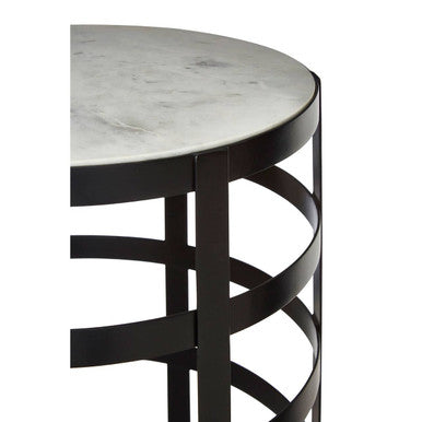 Black and Natural Marble Top Side Table with Grid Metal Base, Corina
