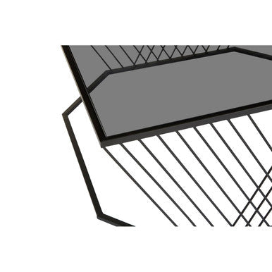 Trento Grey Glass and Black Finish Wireframe Coffee Table