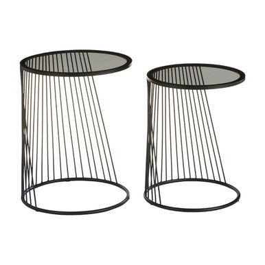 Trento Grey Glass and Black Metal Set of 2 Nesting Side Tables