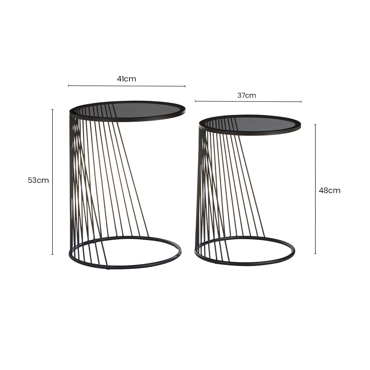 Trento Grey Glass and Black Metal Set of 2 Nesting Side Tables