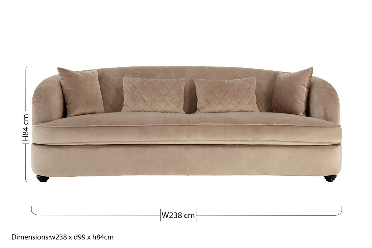 3 Seater Grey Cotton Velvet Sofa, Fiji