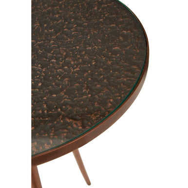 Tempered Glass Side Table with Antique Copper Finish Textured 3 Slim Legs, Akola