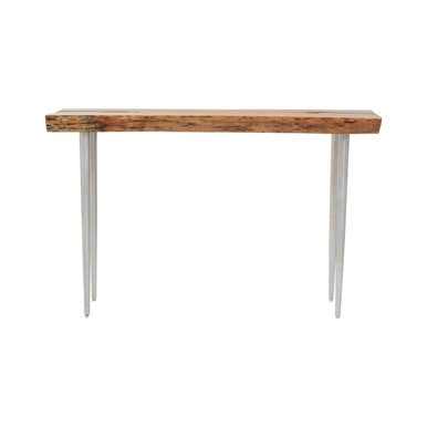 Rustic Natural Acacia Wood Console Table with Silver Aluminium Inlay Frame | Almora
