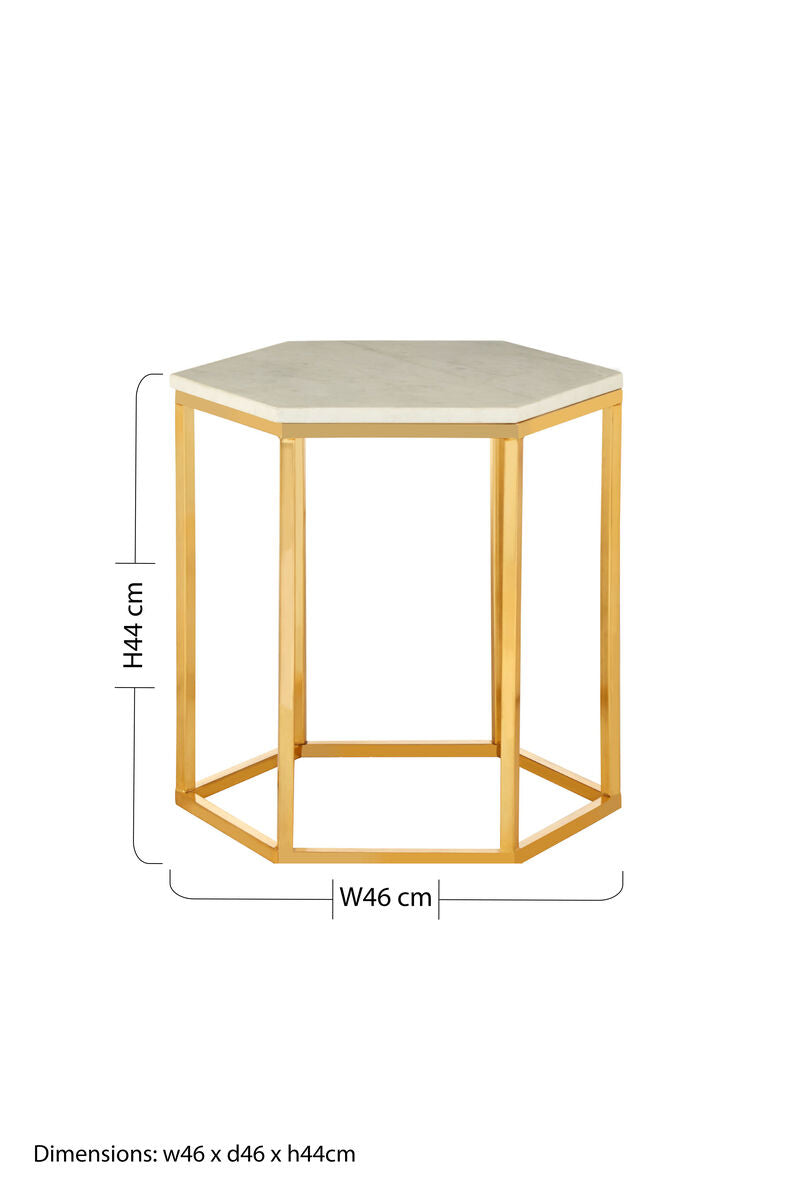 Templar White Marble Hexagonal Side Table