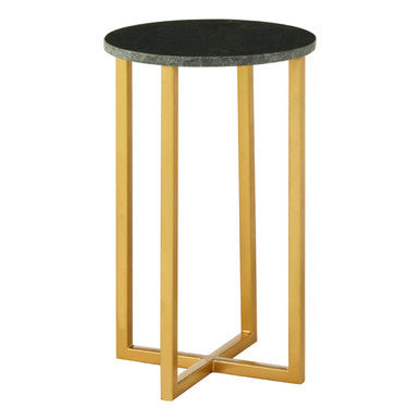 Green Small Round Marble Top Side Table with Gold Metallic Base, Templar