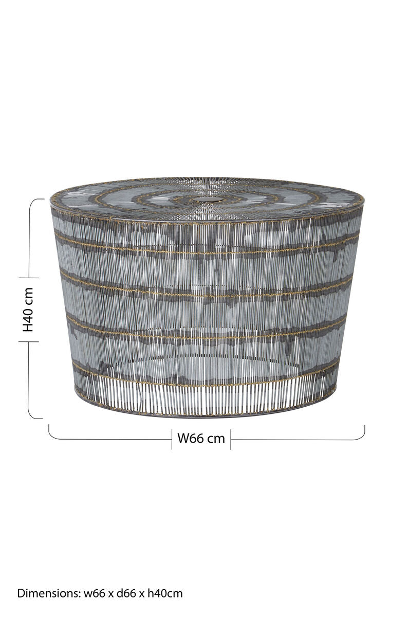 Natural Gold Tone Wireframe Round Coffee Table with Iron Base, Templar