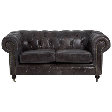 2 Seater Dark Grey Brown Leather Chesterfield Sofa | Victor