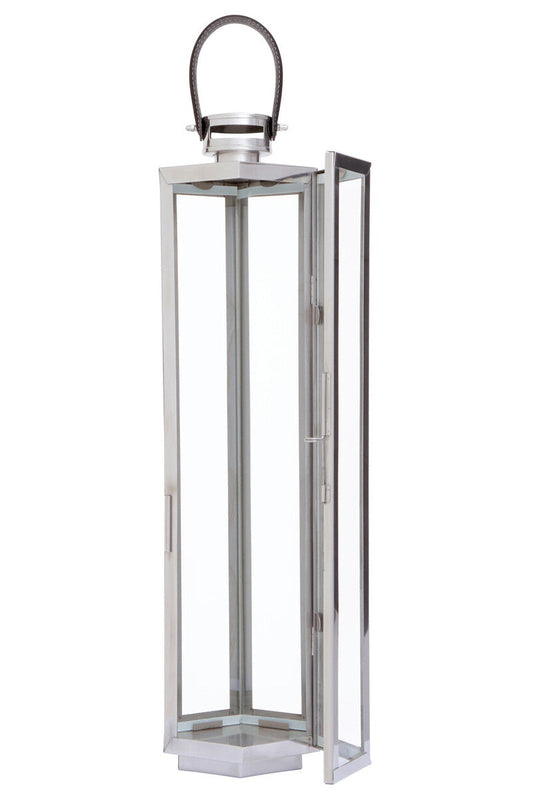 Large Silver Hexagonal Lantern with Hair on Leather Handle | Herber