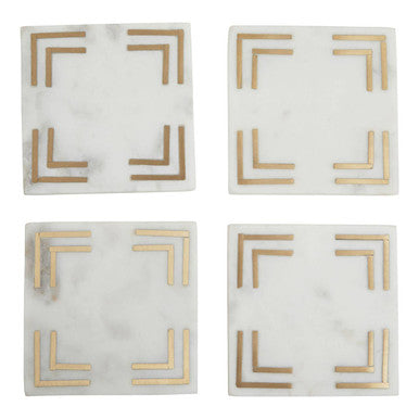 Omari Set of Four White Marble Gold Inlay Square Coasters