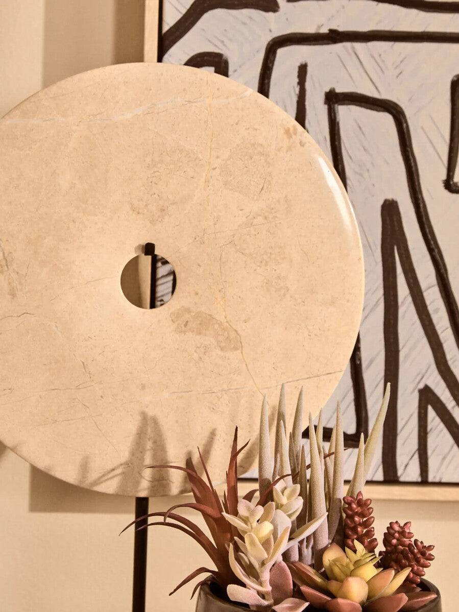 Large Cream Marble Round Dia 30cm Disc Sculpture | Zoro