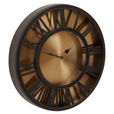 41cm Dia Black and Antique Gold Small Wall Clock | Mateo