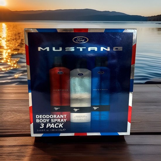 Mustang Ford Deodorant Spray Gift Set 200ml Red + 200ml White + 200ml Blue