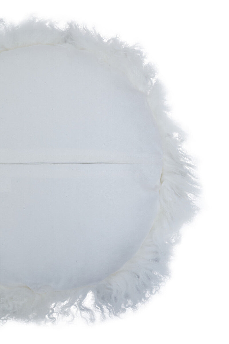 Bosie Real Fur White Round Cushion | Mongolian