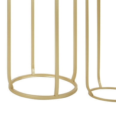 Set of 2 Mirrored Glass Top Side Tables with Gold Tall Metallic Legs Frame, Avantis