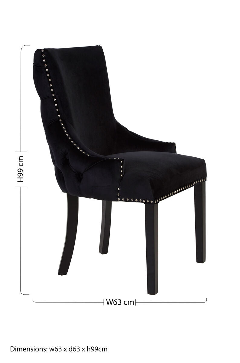 Kensington Townhouse Black Velvet Studded Dining Chair