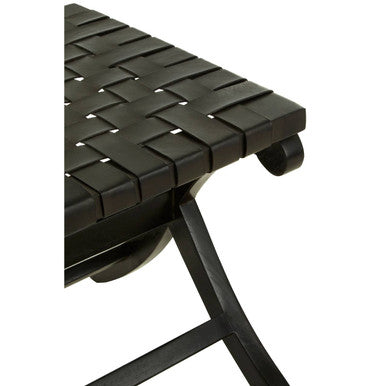 Kendari Black Leather Wood Stool