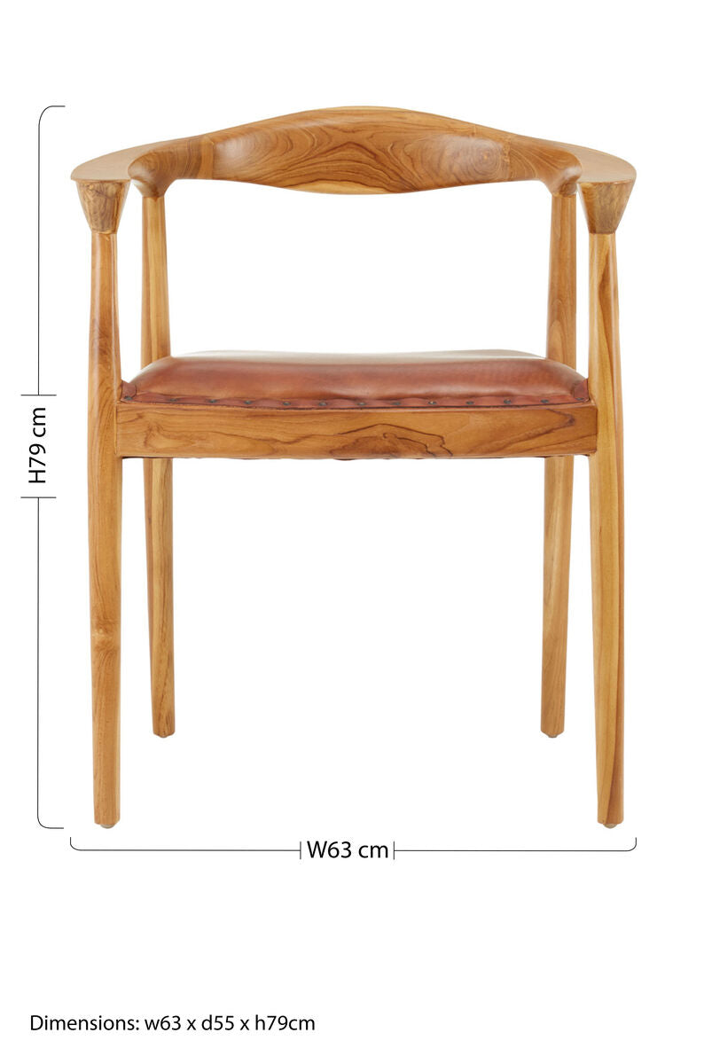Kendari Brown Leather and Teak Wood Chair