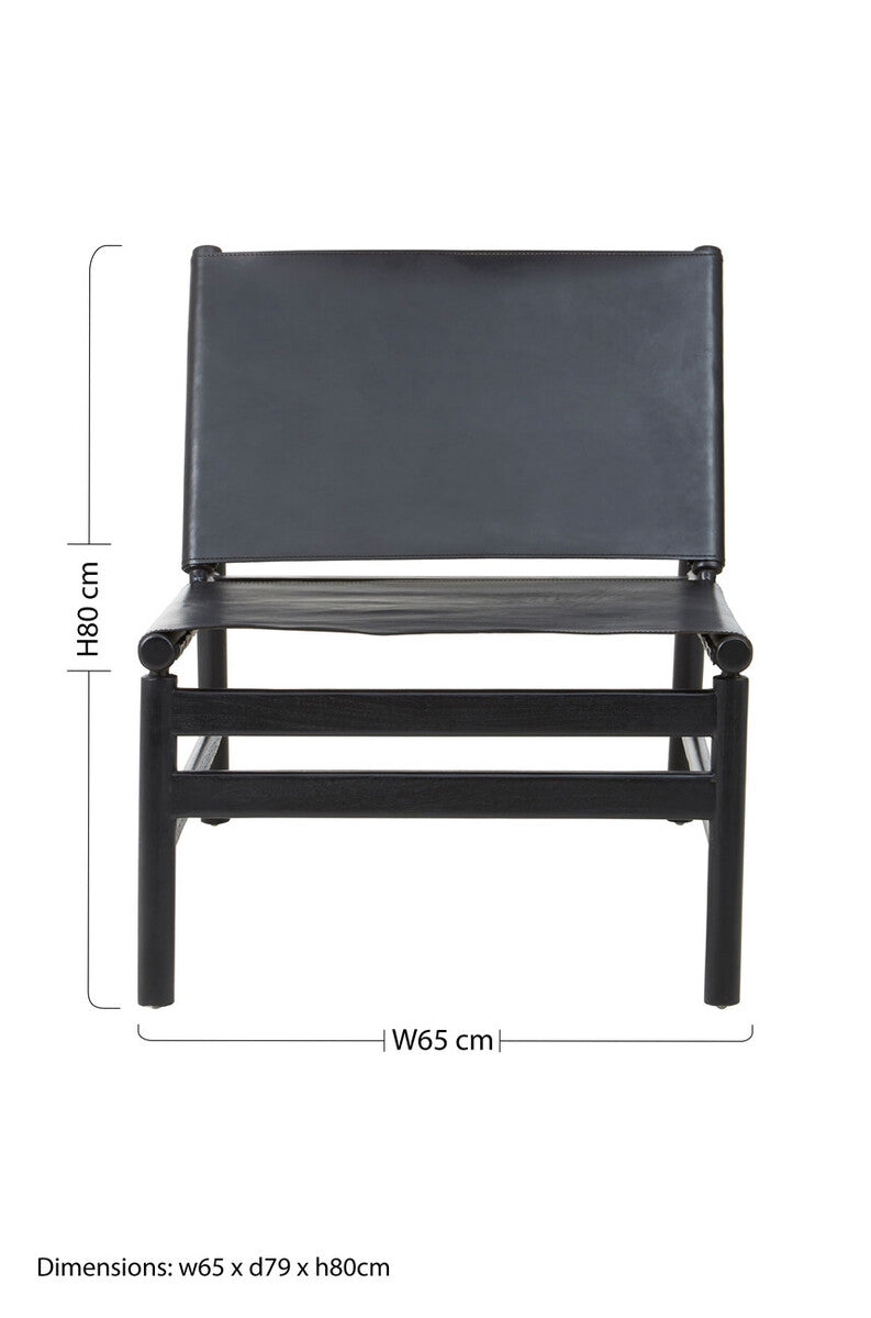Kendari Black Leather and Teak Wood Modern Sling Chair