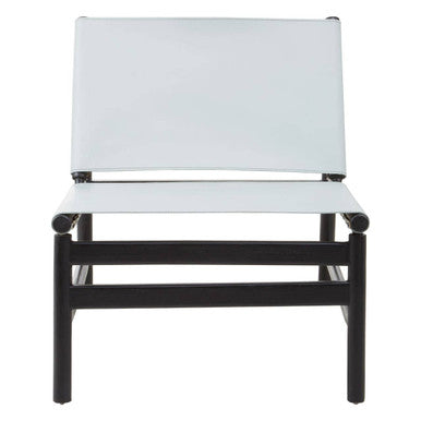 Kendari Grey Leather and Black Teak Modern Sling Chair
