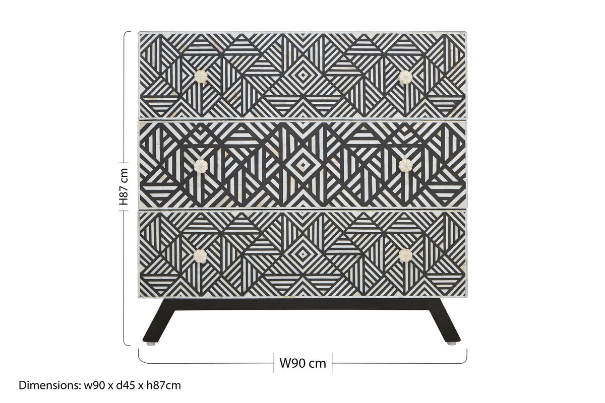 Fusion Black and Mother of Pearl Chest of 3 Drawers