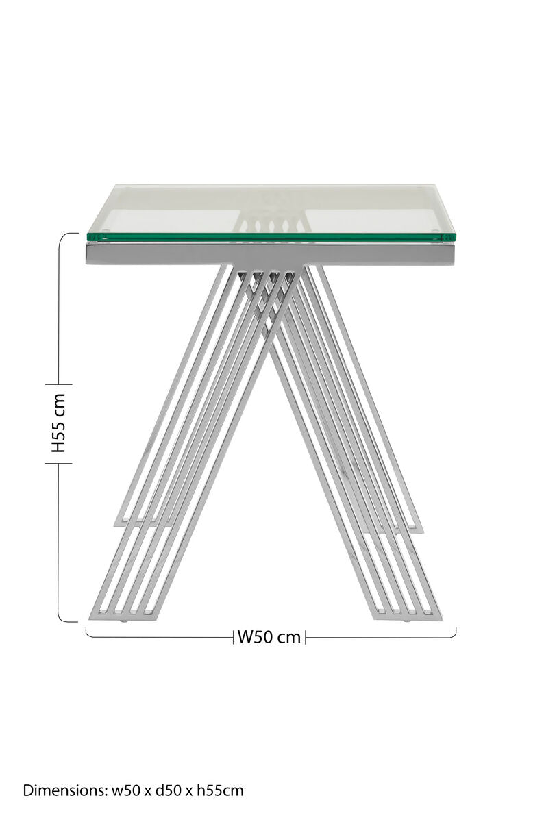 Clear Glass Top End Table with Silver Finish Stainless Steel Slim Lines Frame, Piermount