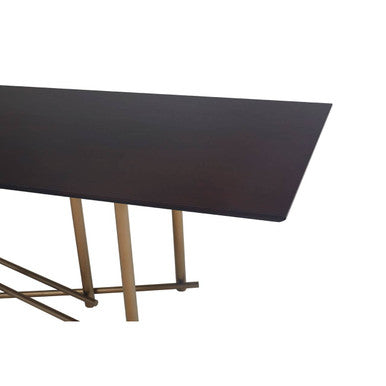 Black Engineered Wood Top Dining Table with Brushed Brass Legs, Delta