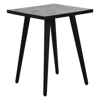 Black and White Top Bone Inlay Side Table with 4 Angular Legs, Boho