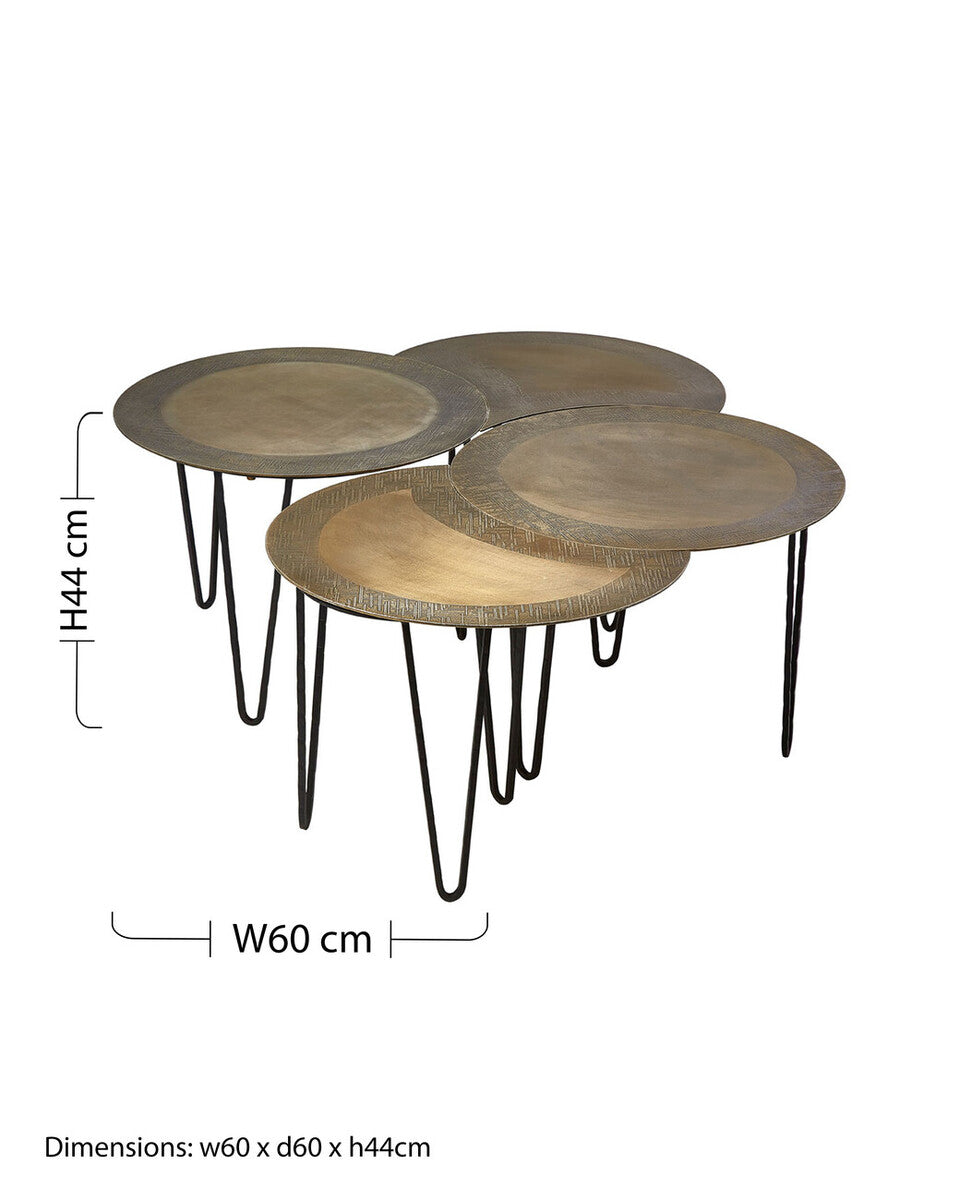 Set of 4 Black and Gold Top Coffee Tables with Iron Hairpin Legs, Rany