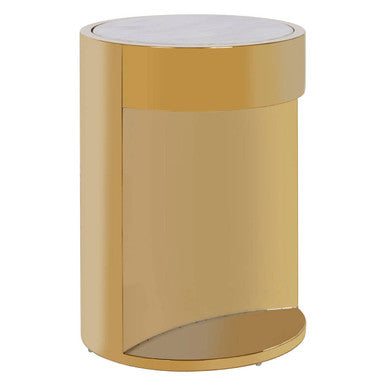 White Marble Effect Round Side Table with Gold Finish Metallic Base, Carlox