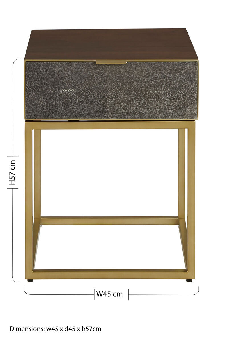 Dark Brown Shagreen Top Console Table with One Storage Drawers and Gold Finish Iron Frame, Kempton