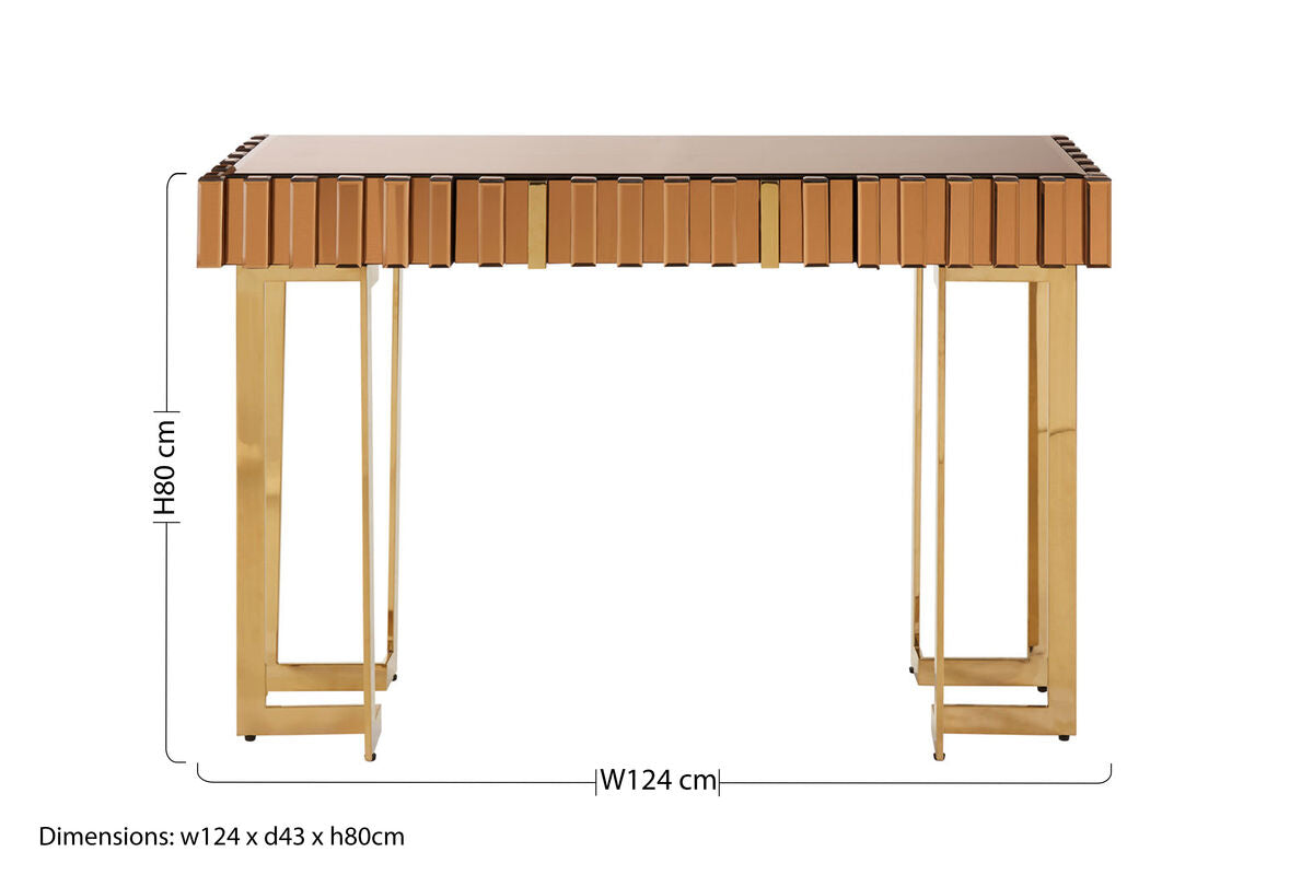 Gold Mirrored Top Console Table with 1 Storage Drawer and Gold Polished Stainless Steel Frame, Rivoli