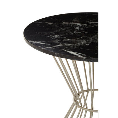 Hourglass Dining Table with Black Marble Top and Silver Base, Anzio