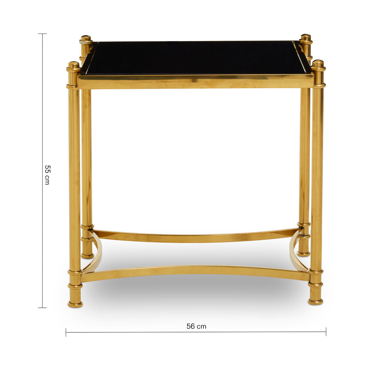 Gold Finish Base Side Table with Black Glass Top, Ackley