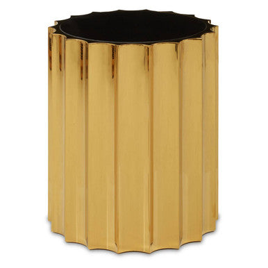 Black Glass Top and Titanium Base Round Side Table, Alvaro