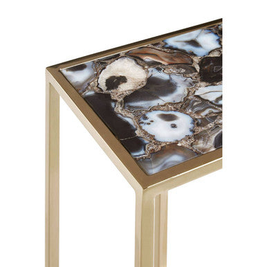 Black and Gold Finish Semi-Precious Agate Side Table with Banded Pattern, Vita