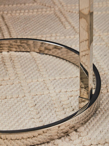 Silver Open Circular Base End Table with White Marble Effect Top, Oria