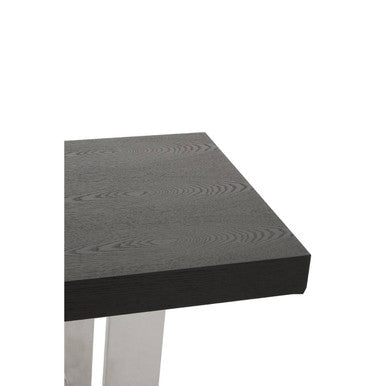 Black Elm Wood Rectangular Console Table with Stainless Steel U Shaped Legs, Ulmus