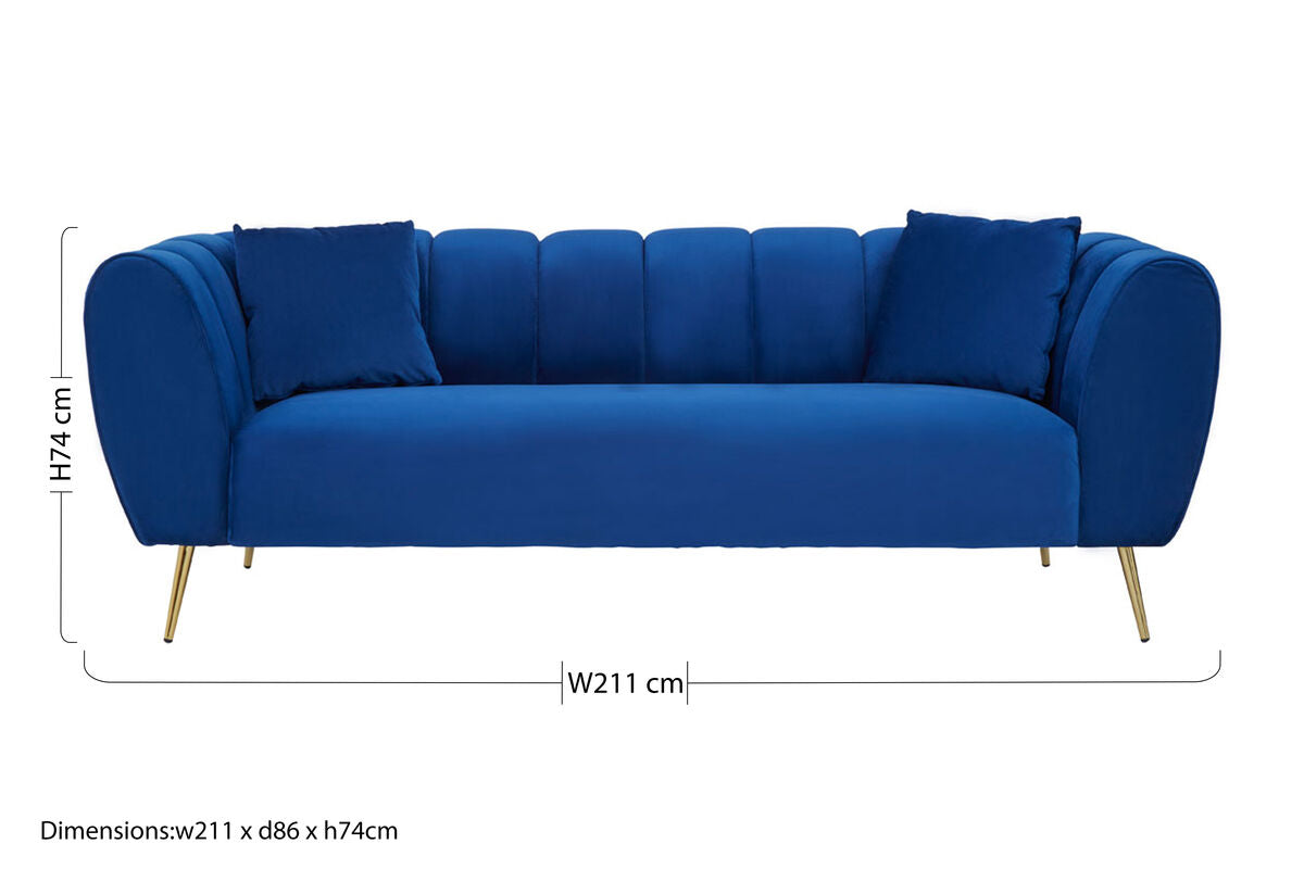 3 Seater Midnight Blue Velvet Sofa, Florine