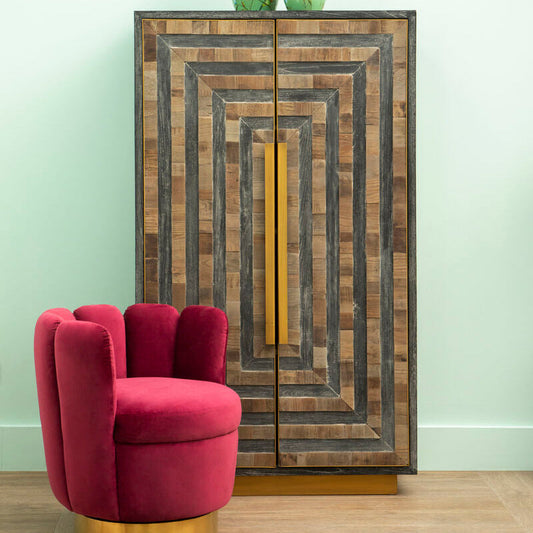 Roselle Recycled Elm Wood Cabinet With Brass Finish Base