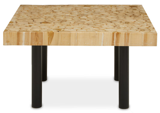 Natural Teak Wood Branch Effect Coffee Table with Black Metal Legs, Malang