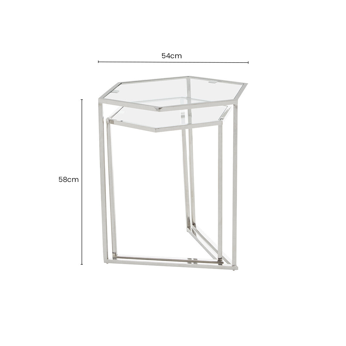 Herber Silver Finish Set of 2 Hexagonal Nesting Tables