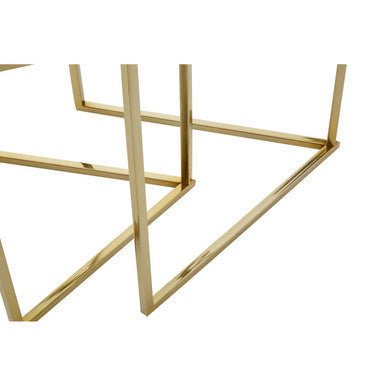Gold Geometric Stainless Steel Set of 2 Side Table with Mirrored Glass Top, Herber